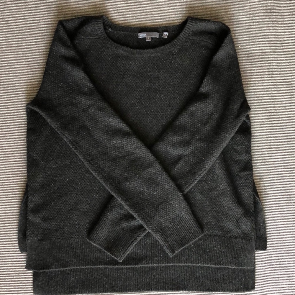 Vince Black Moss Stitch Sweater with Button Sides